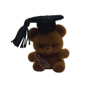 1980s World Trend Taiwan Fuzzy Brown Teddy Bear Graduation Pin Cap Tassel